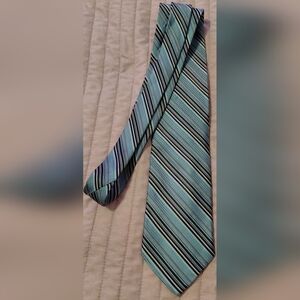 Nicole Miller Aqua Teal Gray and Black Striped Tie All Silk( Dry Clean Only) Tie